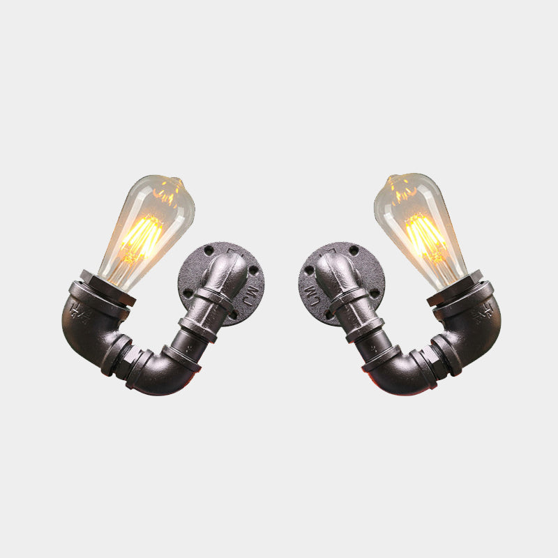 2-Light Double Curved Arm Sconce Antiqued Black/Rust/Gold Finish Metallic Wall Lamp for Restaurant Clearhalo 'Art deco wall lights' 'Cast Iron' 'Glass' 'Industrial wall lights' 'Industrial' 'Middle century wall lights' 'Modern' 'Rustic wall lights' 'Tiffany' 'Traditional wall lights' 'Wall Lamps & Sconces' 'Wall Lights' Lighting' 537072