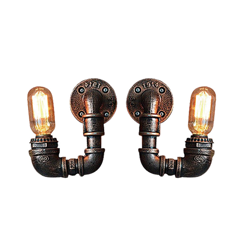 2-Light Double Curved Arm Sconce Antiqued Black/Rust/Gold Finish Metallic Wall Lamp for Restaurant Clearhalo 'Art deco wall lights' 'Cast Iron' 'Glass' 'Industrial wall lights' 'Industrial' 'Middle century wall lights' 'Modern' 'Rustic wall lights' 'Tiffany' 'Traditional wall lights' 'Wall Lamps & Sconces' 'Wall Lights' Lighting' 537076