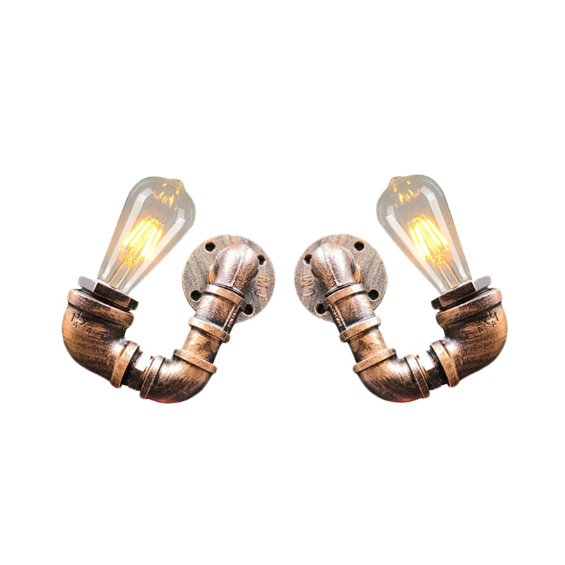 2-Light Double Curved Arm Sconce Antiqued Black/Rust/Gold Finish Metallic Wall Lamp for Restaurant Clearhalo 'Art deco wall lights' 'Cast Iron' 'Glass' 'Industrial wall lights' 'Industrial' 'Middle century wall lights' 'Modern' 'Rustic wall lights' 'Tiffany' 'Traditional wall lights' 'Wall Lamps & Sconces' 'Wall Lights' Lighting' 537079