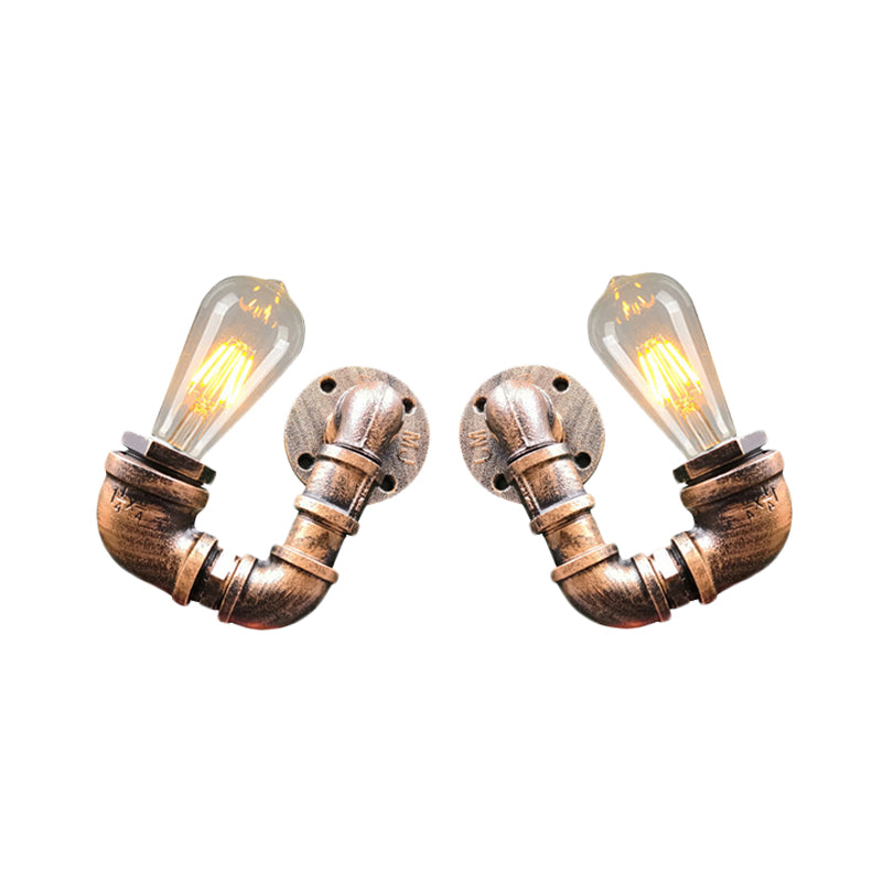 2-Light Double Curved Arm Sconce Antiqued Black/Rust/Gold Finish Metallic Wall Lamp for Restaurant Clearhalo 'Art deco wall lights' 'Cast Iron' 'Glass' 'Industrial wall lights' 'Industrial' 'Middle century wall lights' 'Modern' 'Rustic wall lights' 'Tiffany' 'Traditional wall lights' 'Wall Lamps & Sconces' 'Wall Lights' Lighting' 537079