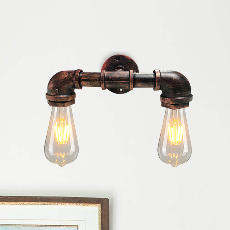 Metal Bare Bulb Sconce Light Fixture Farmhouse 2-Head Coffee House Wall Mount Lamp in Black/Rust Rust Clearhalo 'Art deco wall lights' 'Cast Iron' 'Glass' 'Industrial wall lights' 'Industrial' 'Middle century wall lights' 'Modern' 'Rustic wall lights' 'Tiffany' 'Traditional wall lights' 'Wall Lamps & Sconces' 'Wall Lights' Lighting' 537085