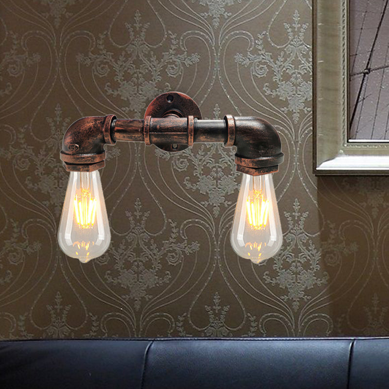 Metal Bare Bulb Sconce Light Fixture Farmhouse 2-Head Coffee House Wall Mount Lamp in Black/Rust Clearhalo 'Art deco wall lights' 'Cast Iron' 'Glass' 'Industrial wall lights' 'Industrial' 'Middle century wall lights' 'Modern' 'Rustic wall lights' 'Tiffany' 'Traditional wall lights' 'Wall Lamps & Sconces' 'Wall Lights' Lighting' 537086