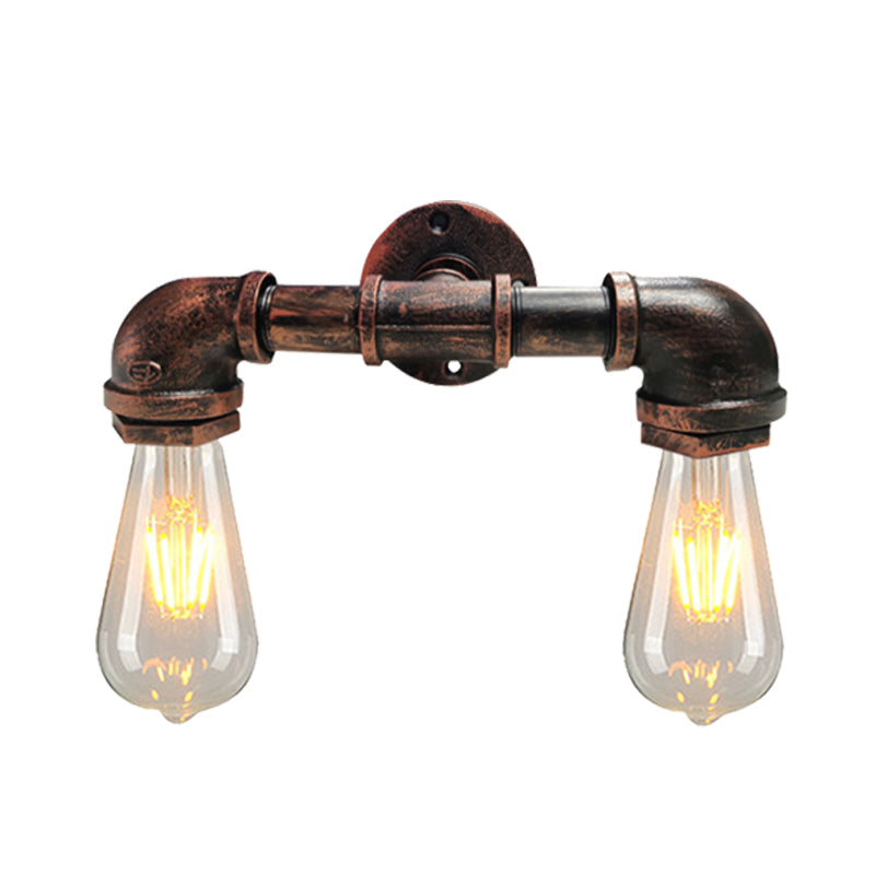 Metal Bare Bulb Sconce Light Fixture Farmhouse 2-Head Coffee House Wall Mount Lamp in Black/Rust Clearhalo 'Art deco wall lights' 'Cast Iron' 'Glass' 'Industrial wall lights' 'Industrial' 'Middle century wall lights' 'Modern' 'Rustic wall lights' 'Tiffany' 'Traditional wall lights' 'Wall Lamps & Sconces' 'Wall Lights' Lighting' 537087