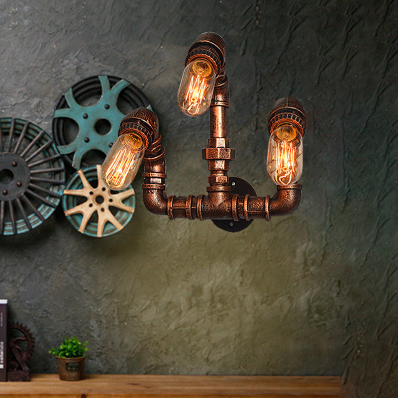 3 Bulbs Wall Sconce Lighting Farmhouse Curved Arm Metal Wall Mounted Lamp in Rust for Bar Rust Clearhalo 'Art deco wall lights' 'Cast Iron' 'Glass' 'Industrial wall lights' 'Industrial' 'Middle century wall lights' 'Modern' 'Rustic wall lights' 'Tiffany' 'Traditional wall lights' 'Wall Lamps & Sconces' 'Wall Lights' Lighting' 537093