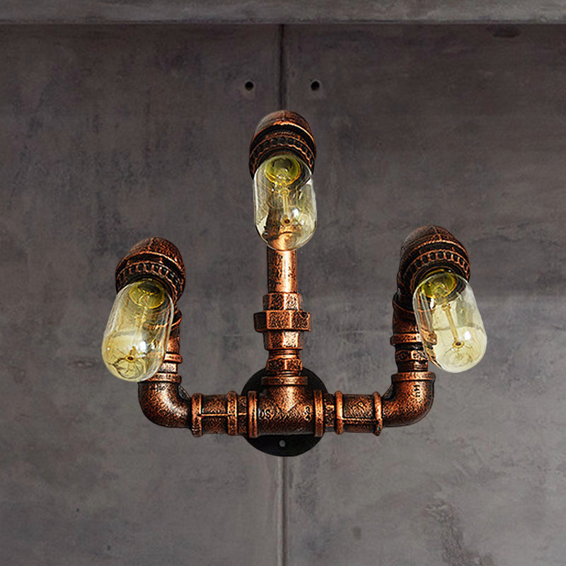 3 Bulbs Wall Sconce Lighting Farmhouse Curved Arm Metal Wall Mounted Lamp in Rust for Bar Clearhalo 'Art deco wall lights' 'Cast Iron' 'Glass' 'Industrial wall lights' 'Industrial' 'Middle century wall lights' 'Modern' 'Rustic wall lights' 'Tiffany' 'Traditional wall lights' 'Wall Lamps & Sconces' 'Wall Lights' Lighting' 537094