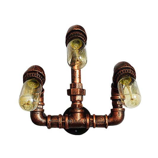3 Bulbs Wall Sconce Lighting Farmhouse Curved Arm Metal Wall Mounted Lamp in Rust for Bar Clearhalo 'Art deco wall lights' 'Cast Iron' 'Glass' 'Industrial wall lights' 'Industrial' 'Middle century wall lights' 'Modern' 'Rustic wall lights' 'Tiffany' 'Traditional wall lights' 'Wall Lamps & Sconces' 'Wall Lights' Lighting' 537095