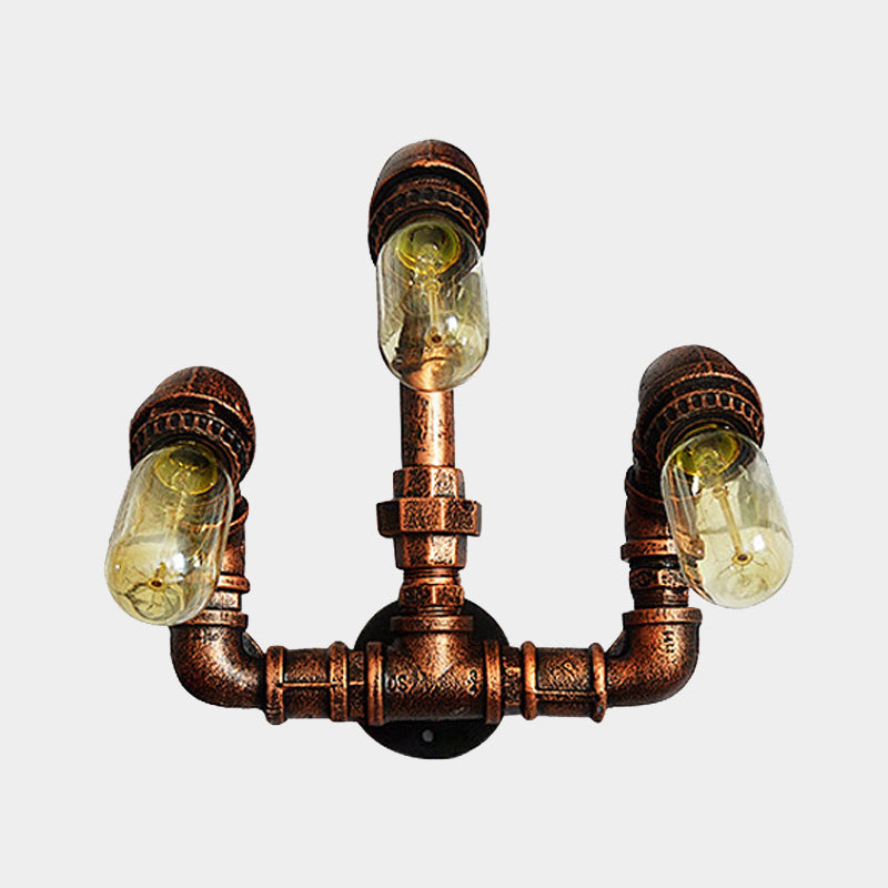 3 Bulbs Wall Sconce Lighting Farmhouse Curved Arm Metal Wall Mounted Lamp in Rust for Bar Clearhalo 'Art deco wall lights' 'Cast Iron' 'Glass' 'Industrial wall lights' 'Industrial' 'Middle century wall lights' 'Modern' 'Rustic wall lights' 'Tiffany' 'Traditional wall lights' 'Wall Lamps & Sconces' 'Wall Lights' Lighting' 537096