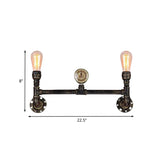 Iron Bronze Finish Wall Mount Lamp Bare Bulb 2-Head Antiqued Sconce Lighting with Gauge Deco Clearhalo 'Art deco wall lights' 'Cast Iron' 'Glass' 'Industrial wall lights' 'Industrial' 'Middle century wall lights' 'Modern' 'Rustic wall lights' 'Tiffany' 'Traditional wall lights' 'Wall Lamps & Sconces' 'Wall Lights' Lighting' 537102