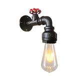 Water Pipe Balcony Sconce Lamp Fixture Industrial Iron 1-Light Silver/Black/Rust Wall Mount Lamp with Red Valve Deco Clearhalo 'Art deco wall lights' 'Cast Iron' 'Glass' 'Industrial wall lights' 'Industrial' 'Middle century wall lights' 'Modern' 'Rustic wall lights' 'Tiffany' 'Traditional wall lights' 'Wall Lamps & Sconces' 'Wall Lights' Lighting' 537105