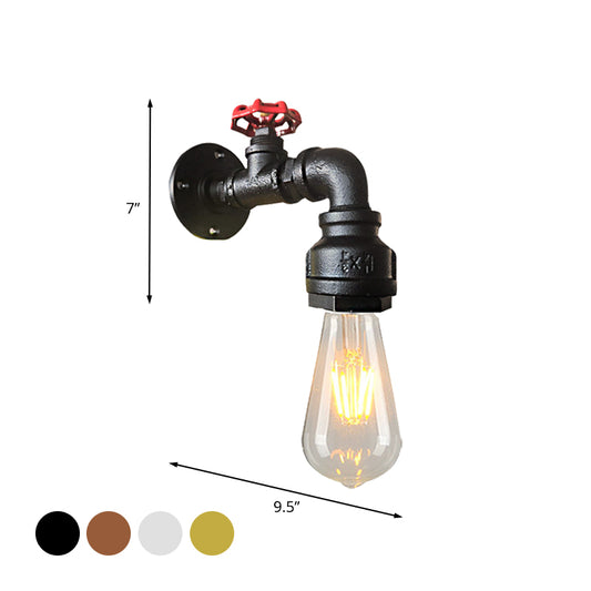 Water Pipe Balcony Sconce Lamp Fixture Industrial Iron 1-Light Silver/Black/Rust Wall Mount Lamp with Red Valve Deco Clearhalo 'Art deco wall lights' 'Cast Iron' 'Glass' 'Industrial wall lights' 'Industrial' 'Middle century wall lights' 'Modern' 'Rustic wall lights' 'Tiffany' 'Traditional wall lights' 'Wall Lamps & Sconces' 'Wall Lights' Lighting' 537107