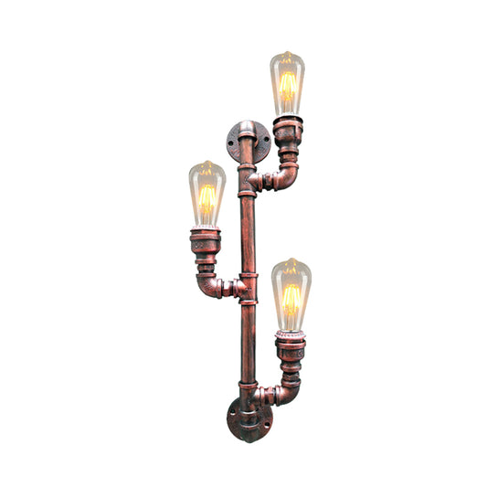 Metal Rust Finish Sconce Lighting Branch 3 Heads Vintage Wall Mount Pipe Lamp for Corner Clearhalo 'Art deco wall lights' 'Cast Iron' 'Glass' 'Industrial wall lights' 'Industrial' 'Middle century wall lights' 'Modern' 'Rustic wall lights' 'Tiffany' 'Traditional wall lights' 'Wall Lamps & Sconces' 'Wall Lights' Lighting' 537129