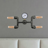 4-Bulb H-Shape Wall Light Sconce Farmhouse Black Iron Wall Mount Lamp with Gauge Deco Black Clearhalo 'Art deco wall lights' 'Cast Iron' 'Glass' 'Industrial wall lights' 'Industrial' 'Middle century wall lights' 'Modern' 'Rustic wall lights' 'Tiffany' 'Traditional wall lights' 'Wall Lamps & Sconces' 'Wall Lights' Lighting' 537132