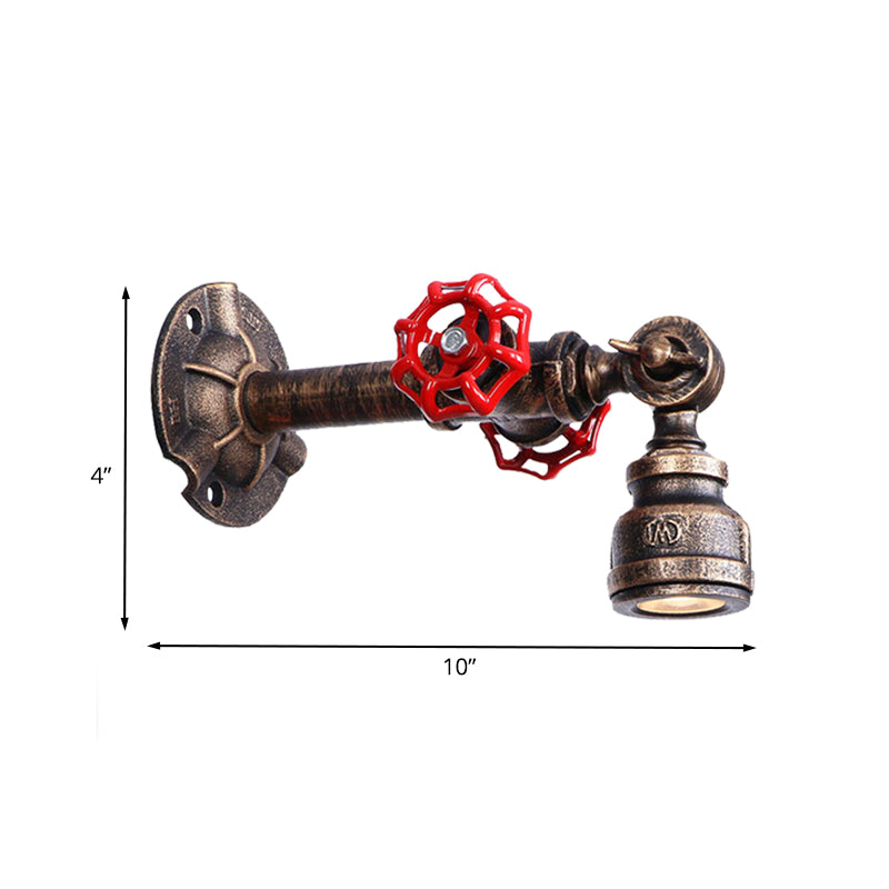 Bronze 1 Light Wall Sconce Antiqued Metallic Pipe and Valve Wall Mount Lamp, 8"/10" Wide Clearhalo 'Art deco wall lights' 'Cast Iron' 'Glass' 'Industrial wall lights' 'Industrial' 'Middle century wall lights' 'Modern' 'Rustic wall lights' 'Tiffany' 'Traditional wall lights' 'Wall Lamps & Sconces' 'Wall Lights' Lighting' 537145