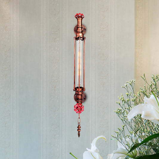 1-Head Tubular Sconce Rustic Black/Copper Metallic Wall Light Fixture with 2-Valve Deco and Chain Copper Clearhalo 'Art deco wall lights' 'Cast Iron' 'Glass' 'Industrial wall lights' 'Industrial' 'Middle century wall lights' 'Modern' 'Rustic wall lights' 'Tiffany' 'Traditional wall lights' 'Wall Lamps & Sconces' 'Wall Lights' Lighting' 537170