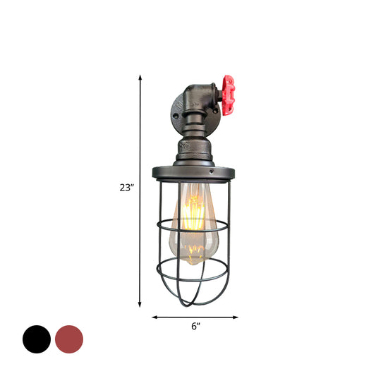 1-Light Wall Sconce Industrial Corridor Wall Lamp Fixture with Cage Metallic Shade in Black/Rust Clearhalo 'Art deco wall lights' 'Cast Iron' 'Glass' 'Industrial wall lights' 'Industrial' 'Middle century wall lights' 'Modern' 'Rustic wall lights' 'Tiffany' 'Traditional wall lights' 'Wall Lamps & Sconces' 'Wall Lights' Lighting' 537193