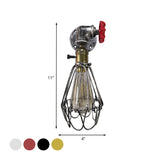 1 Head Conical Cage Sconce Light Fixture Vintage Black/Rust/Silver Finish Metal Wall Mount Lamp with Valve Deco Clearhalo 'Art deco wall lights' 'Cast Iron' 'Glass' 'Industrial wall lights' 'Industrial' 'Middle century wall lights' 'Modern' 'Rustic wall lights' 'Tiffany' 'Traditional wall lights' 'Wall Lamps & Sconces' 'Wall Lights' Lighting' 537201