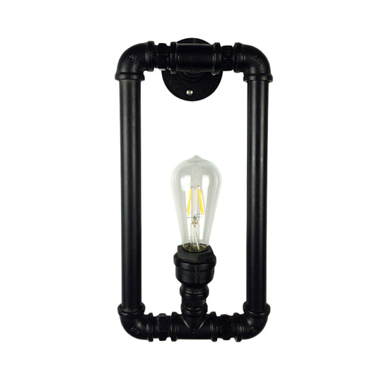Black Rectangle Sconce Lighting Antiqued Iron 1-Bulb Coffee House Wall Mount Pipe Lamp Fixture Clearhalo 'Art deco wall lights' 'Cast Iron' 'Glass' 'Industrial wall lights' 'Industrial' 'Middle century wall lights' 'Modern' 'Rustic wall lights' 'Tiffany' 'Traditional wall lights' 'Wall Lamps & Sconces' 'Wall Lights' Lighting' 537218