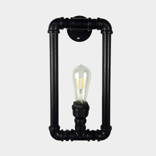 Black Rectangle Sconce Lighting Antiqued Iron 1-Bulb Coffee House Wall Mount Pipe Lamp Fixture Clearhalo 'Art deco wall lights' 'Cast Iron' 'Glass' 'Industrial wall lights' 'Industrial' 'Middle century wall lights' 'Modern' 'Rustic wall lights' 'Tiffany' 'Traditional wall lights' 'Wall Lamps & Sconces' 'Wall Lights' Lighting' 537219