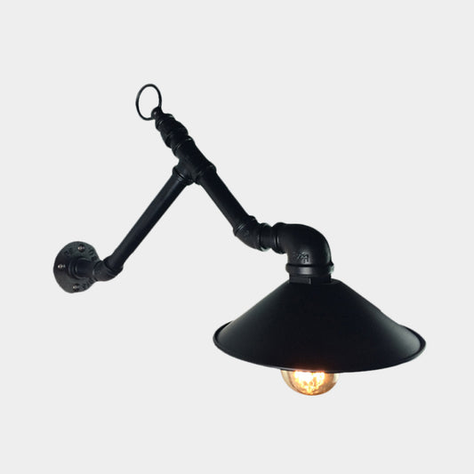 1-Head Wall Mount Sconce Industrial Outdoor Wall Lighting with Wide Flare Metallic Shade in Black Clearhalo 'Art deco wall lights' 'Cast Iron' 'Glass' 'Industrial wall lights' 'Industrial' 'Middle century wall lights' 'Modern' 'Rustic wall lights' 'Tiffany' 'Traditional wall lights' 'Wall Lamps & Sconces' 'Wall Lights' Lighting' 537239