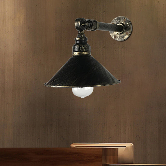Antique Brass 1-Bulb Sconce Lighting Vintage Metal Cone Shade Wall Mounted Lamp for Restaurant Clearhalo 'Art deco wall lights' 'Cast Iron' 'Glass' 'Industrial wall lights' 'Industrial' 'Middle century wall lights' 'Modern' 'Rustic wall lights' 'Tiffany' 'Traditional wall lights' 'Wall Lamps & Sconces' 'Wall Lights' Lighting' 537336