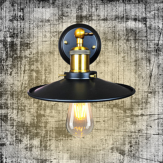 Iron Black Finish Wall Mount Sconce Flared 1-Light Industrial Wall Lighting Fixture Clearhalo 'Art deco wall lights' 'Cast Iron' 'Glass' 'Industrial wall lights' 'Industrial' 'Middle century wall lights' 'Modern' 'Rustic wall lights' 'Tiffany' 'Traditional wall lights' 'Wall Lamps & Sconces' 'Wall Lights' Lighting' 537340