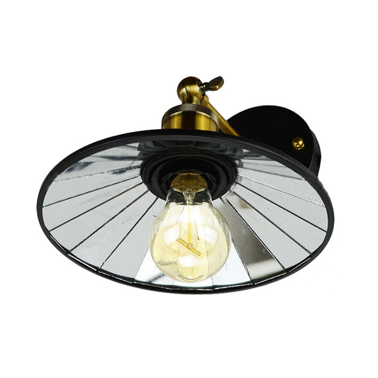 Antiqued Wide Flare Sconce Light Fixture 1 Head Metallic Wall Mounted Lamp in Black for Restaurant Clearhalo 'Art deco wall lights' 'Cast Iron' 'Glass' 'Industrial wall lights' 'Industrial' 'Middle century wall lights' 'Modern' 'Rustic wall lights' 'Tiffany' 'Traditional wall lights' 'Wall Lamps & Sconces' 'Wall Lights' Lighting' 537347