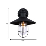 Black Finish Wire Cage Wall Lighting Industrial Metal 1 Light Coffee Shop Wall Mount Sconce with Clear Glass Shade Clearhalo 'Art deco wall lights' 'Cast Iron' 'Glass' 'Industrial wall lights' 'Industrial' 'Middle century wall lights' 'Modern' 'Rustic wall lights' 'Tiffany' 'Traditional wall lights' 'Wall Lamps & Sconces' 'Wall Lights' Lighting' 537358