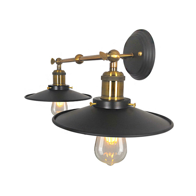 2 Bulbs Wall Light Sconce Vintage Restaurant Wall Mounted Lamp with Flare Metal Shade in Black and Brass Clearhalo 'Art deco wall lights' 'Cast Iron' 'Glass' 'Industrial wall lights' 'Industrial' 'Middle century wall lights' 'Modern' 'Rustic wall lights' 'Tiffany' 'Traditional wall lights' 'Wall Lamps & Sconces' 'Wall Lights' Lighting' 537367