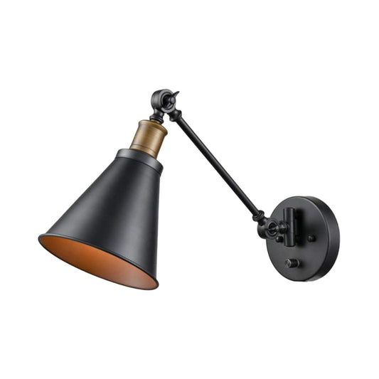 1 Bulb Iron Wall Mount Light Vintage Black Swing Arm Living Room Sconce Lamp with Cone Shade Clearhalo 'Art deco wall lights' 'Cast Iron' 'Glass' 'Industrial wall lights' 'Industrial' 'Middle century wall lights' 'Modern' 'Rustic wall lights' 'Tiffany' 'Traditional wall lights' 'Wall Lamps & Sconces' 'Wall Lights' Lighting' 537377