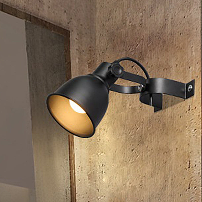 Black Finish 1-Bulb Wall Light Sconce Industrial Iron Dome Wall Mounted Lamp with Adjustable Handle Black Clearhalo 'Art deco wall lights' 'Cast Iron' 'Glass' 'Industrial wall lights' 'Industrial' 'Middle century wall lights' 'Modern' 'Rustic wall lights' 'Tiffany' 'Traditional wall lights' 'Wall Lamps & Sconces' 'Wall Lights' Lighting' 537379