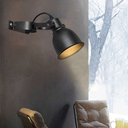 Black Finish 1-Bulb Wall Light Sconce Industrial Iron Dome Wall Mounted Lamp with Adjustable Handle Clearhalo 'Art deco wall lights' 'Cast Iron' 'Glass' 'Industrial wall lights' 'Industrial' 'Middle century wall lights' 'Modern' 'Rustic wall lights' 'Tiffany' 'Traditional wall lights' 'Wall Lamps & Sconces' 'Wall Lights' Lighting' 537380