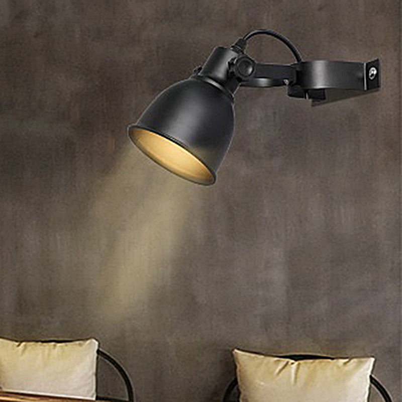 Black Finish 1-Bulb Wall Light Sconce Industrial Iron Dome Wall Mounted Lamp with Adjustable Handle Clearhalo 'Art deco wall lights' 'Cast Iron' 'Glass' 'Industrial wall lights' 'Industrial' 'Middle century wall lights' 'Modern' 'Rustic wall lights' 'Tiffany' 'Traditional wall lights' 'Wall Lamps & Sconces' 'Wall Lights' Lighting' 537381