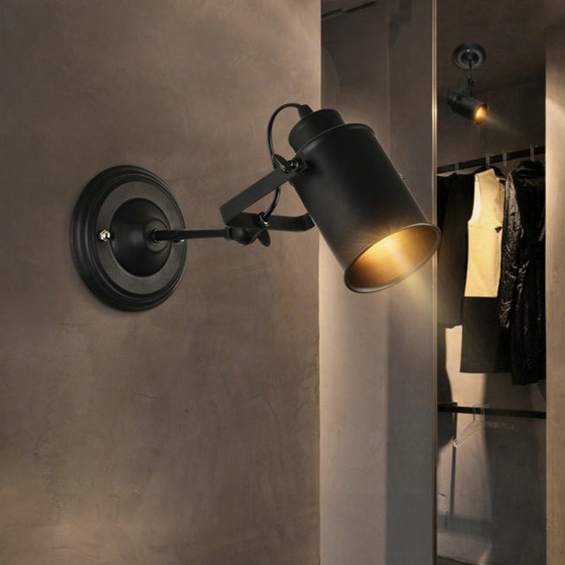 Farmhouse Cylindrical Sconce Lighting 1-Light Iron Wall Lamp Fixture in Black with Adjustable Handle Clearhalo 'Art deco wall lights' 'Cast Iron' 'Glass' 'Industrial wall lights' 'Industrial' 'Middle century wall lights' 'Modern' 'Rustic wall lights' 'Tiffany' 'Traditional wall lights' 'Wall Lamps & Sconces' 'Wall Lights' Lighting' 537385