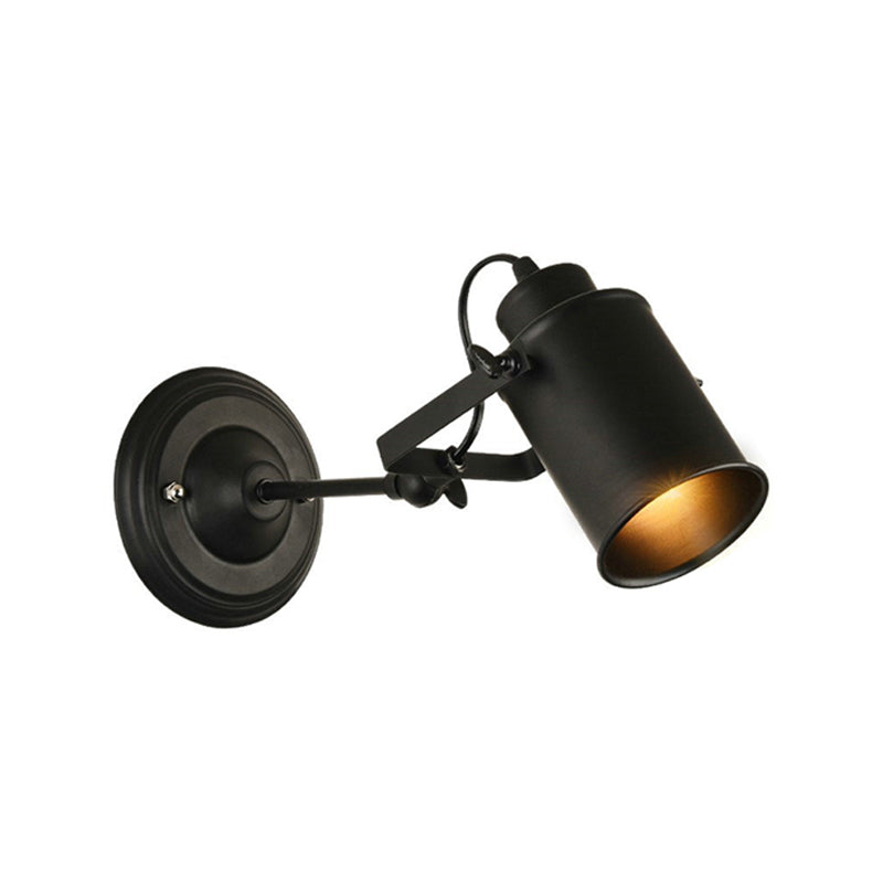Farmhouse Cylindrical Sconce Lighting 1-Light Iron Wall Lamp Fixture in Black with Adjustable Handle Clearhalo 'Art deco wall lights' 'Cast Iron' 'Glass' 'Industrial wall lights' 'Industrial' 'Middle century wall lights' 'Modern' 'Rustic wall lights' 'Tiffany' 'Traditional wall lights' 'Wall Lamps & Sconces' 'Wall Lights' Lighting' 537387