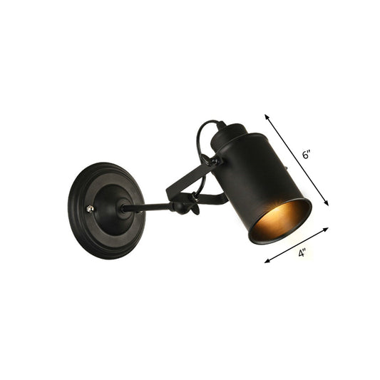 Farmhouse Cylindrical Sconce Lighting 1-Light Iron Wall Lamp Fixture in Black with Adjustable Handle Clearhalo 'Art deco wall lights' 'Cast Iron' 'Glass' 'Industrial wall lights' 'Industrial' 'Middle century wall lights' 'Modern' 'Rustic wall lights' 'Tiffany' 'Traditional wall lights' 'Wall Lamps & Sconces' 'Wall Lights' Lighting' 537388