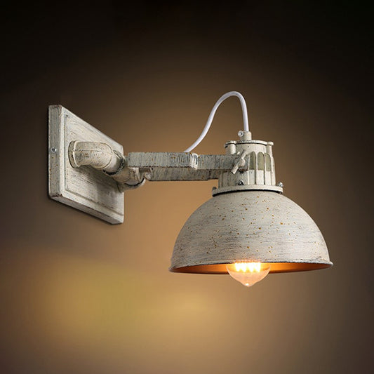 Dome Metal Wall Mount Sconce Antiqued 1 Head Living Room Adjustable Wall Light Fixture in White with Handle Clearhalo 'Art deco wall lights' 'Cast Iron' 'Glass' 'Industrial wall lights' 'Industrial' 'Middle century wall lights' 'Modern' 'Rustic wall lights' 'Tiffany' 'Traditional wall lights' 'Wall Lamps & Sconces' 'Wall Lights' Lighting' 537391
