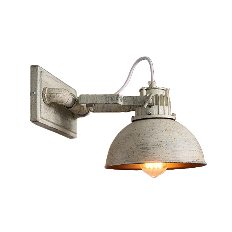 Dome Metal Wall Mount Sconce Antiqued 1 Head Living Room Adjustable Wall Light Fixture in White with Handle Clearhalo 'Art deco wall lights' 'Cast Iron' 'Glass' 'Industrial wall lights' 'Industrial' 'Middle century wall lights' 'Modern' 'Rustic wall lights' 'Tiffany' 'Traditional wall lights' 'Wall Lamps & Sconces' 'Wall Lights' Lighting' 537392