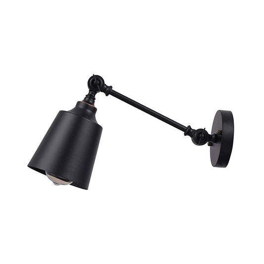 Iron Bell Wall Mount Sconce Industrial 1 Head Bedside Plug-In Wall Lighting Fixture in Black with Swing Arm Clearhalo 'Art deco wall lights' 'Cast Iron' 'Glass' 'Industrial wall lights' 'Industrial' 'Middle century wall lights' 'Modern' 'Rustic wall lights' 'Tiffany' 'Traditional wall lights' 'Wall Lamps & Sconces' 'Wall Lights' Lighting' 537403
