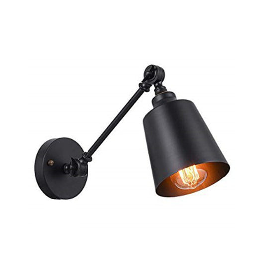 Iron Bell Wall Mount Sconce Industrial 1 Head Bedside Plug-In Wall Lighting Fixture in Black with Swing Arm Clearhalo 'Art deco wall lights' 'Cast Iron' 'Glass' 'Industrial wall lights' 'Industrial' 'Middle century wall lights' 'Modern' 'Rustic wall lights' 'Tiffany' 'Traditional wall lights' 'Wall Lamps & Sconces' 'Wall Lights' Lighting' 537404
