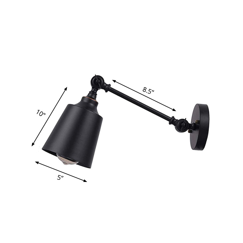 Iron Bell Wall Mount Sconce Industrial 1 Head Bedside Plug-In Wall Lighting Fixture in Black with Swing Arm Clearhalo 'Art deco wall lights' 'Cast Iron' 'Glass' 'Industrial wall lights' 'Industrial' 'Middle century wall lights' 'Modern' 'Rustic wall lights' 'Tiffany' 'Traditional wall lights' 'Wall Lamps & Sconces' 'Wall Lights' Lighting' 537405