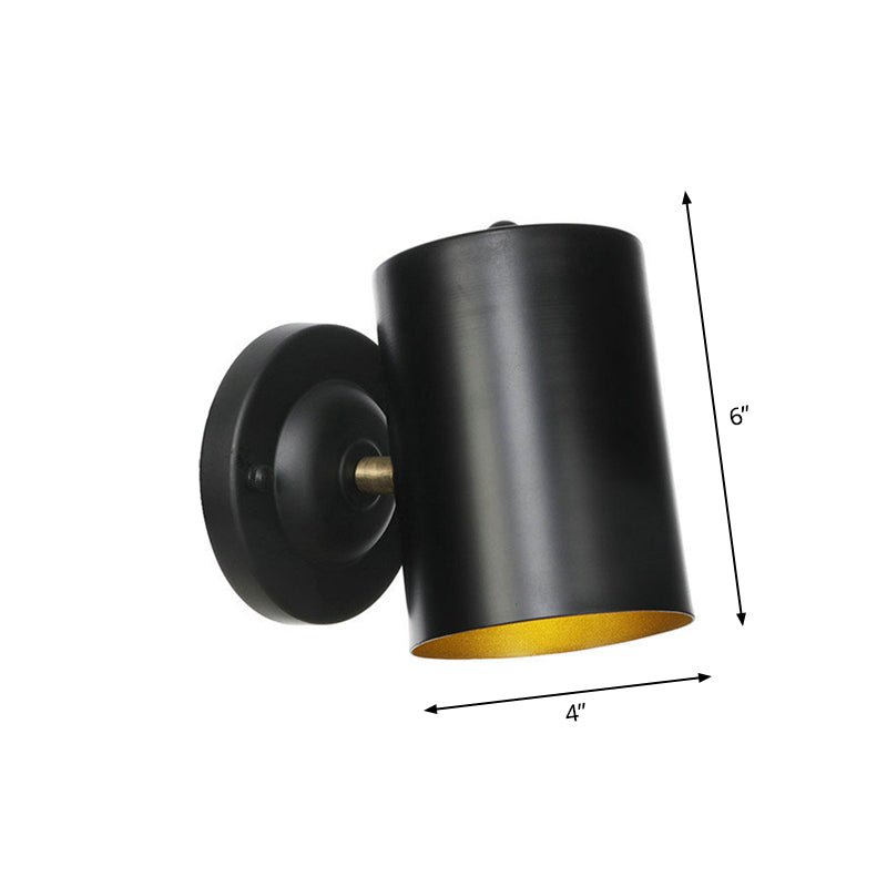 1 Light Cylindrical Wall Light Fixture Farmhouse Black Finish Metallic Wall Mount Sconce for Bedside, 4"/6" W Clearhalo 'Art deco wall lights' 'Cast Iron' 'Glass' 'Industrial wall lights' 'Industrial' 'Middle century wall lights' 'Modern' 'Rustic wall lights' 'Tiffany' 'Traditional wall lights' 'Wall Lamps & Sconces' 'Wall Lights' Lighting' 537410