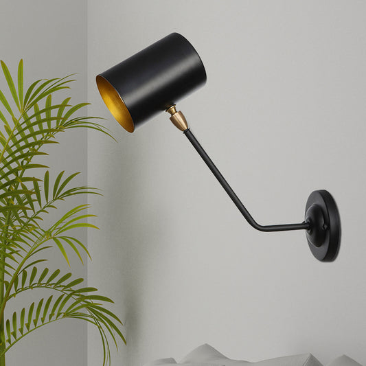 Metal Cylindrical Wall Light Sconce Industrial 6"/10" High 1-Light Bedroom Wall Lamp Fixture in Black with Angled Arm Clearhalo 'Art deco wall lights' 'Cast Iron' 'Glass' 'Industrial wall lights' 'Industrial' 'Middle century wall lights' 'Modern' 'Rustic wall lights' 'Tiffany' 'Traditional wall lights' 'Wall Lamps & Sconces' 'Wall Lights' Lighting' 537423