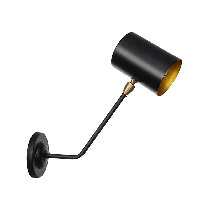 Metal Cylindrical Wall Light Sconce Industrial 6"/10" High 1-Light Bedroom Wall Lamp Fixture in Black with Angled Arm Clearhalo 'Art deco wall lights' 'Cast Iron' 'Glass' 'Industrial wall lights' 'Industrial' 'Middle century wall lights' 'Modern' 'Rustic wall lights' 'Tiffany' 'Traditional wall lights' 'Wall Lamps & Sconces' 'Wall Lights' Lighting' 537426