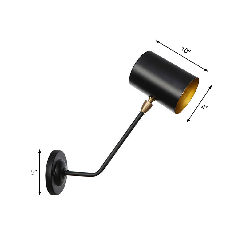 Metal Cylindrical Wall Light Sconce Industrial 6"/10" High 1-Light Bedroom Wall Lamp Fixture in Black with Angled Arm Clearhalo 'Art deco wall lights' 'Cast Iron' 'Glass' 'Industrial wall lights' 'Industrial' 'Middle century wall lights' 'Modern' 'Rustic wall lights' 'Tiffany' 'Traditional wall lights' 'Wall Lamps & Sconces' 'Wall Lights' Lighting' 537428