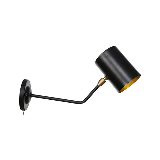 Angled Arm Iron Sconce Lighting Vintage 1-Light Study Room Wall Mount Lamp Fixture in Black with Cylinder Shade, 6"/10" H Clearhalo 'Art deco wall lights' 'Cast Iron' 'Glass' 'Industrial wall lights' 'Industrial' 'Middle century wall lights' 'Modern' 'Rustic wall lights' 'Tiffany' 'Traditional wall lights' 'Wall Lamps & Sconces' 'Wall Lights' Lighting' 537432