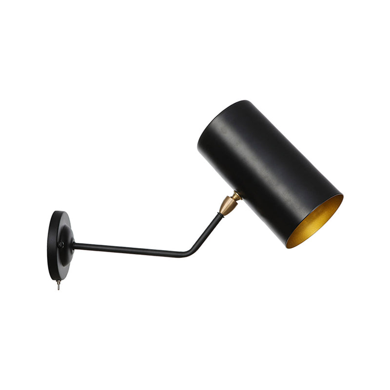 Angled Arm Iron Sconce Lighting Vintage 1-Light Study Room Wall Mount Lamp Fixture in Black with Cylinder Shade, 6"/10" H Clearhalo 'Art deco wall lights' 'Cast Iron' 'Glass' 'Industrial wall lights' 'Industrial' 'Middle century wall lights' 'Modern' 'Rustic wall lights' 'Tiffany' 'Traditional wall lights' 'Wall Lamps & Sconces' 'Wall Lights' Lighting' 537433
