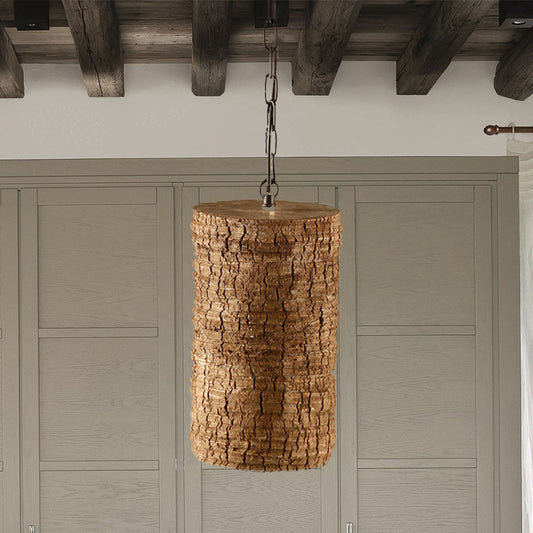 1 Light Cylinder Hanging Light Kit Industrial Brown Resin Pendant Ceiling Lamp with Timber Pile Design Clearhalo 'Ceiling Lights' 'Industrial Pendants' 'Industrial' 'Middle Century Pendants' 'Pendant Lights' 'Pendants' 'Tiffany' Lighting' 537442