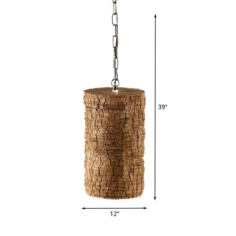 1 Light Cylinder Hanging Light Kit Industrial Brown Resin Pendant Ceiling Lamp with Timber Pile Design Clearhalo 'Ceiling Lights' 'Industrial Pendants' 'Industrial' 'Middle Century Pendants' 'Pendant Lights' 'Pendants' 'Tiffany' Lighting' 537445
