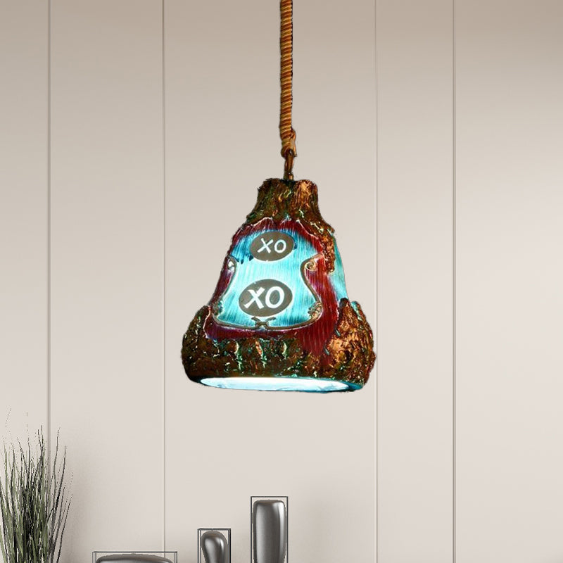 Wine Bottle Resin Pendant Lighting Vintage 1 Head Bar Hanging Ceiling Lamp in Red/Pink/Yellow with Rope Cord Blue Clearhalo 'Ceiling Lights' 'Industrial Pendants' 'Industrial' 'Middle Century Pendants' 'Pendant Lights' 'Pendants' 'Tiffany' Lighting' 537446