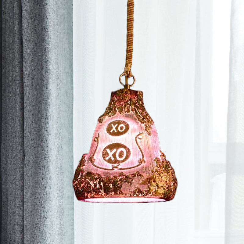 Wine Bottle Resin Pendant Lighting Vintage 1 Head Bar Hanging Ceiling Lamp in Red/Pink/Yellow with Rope Cord Pink Clearhalo 'Ceiling Lights' 'Industrial Pendants' 'Industrial' 'Middle Century Pendants' 'Pendant Lights' 'Pendants' 'Tiffany' Lighting' 537457